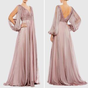 Mac Duggal 67414 Size 2‎ Long Sleeve V-Neck Pink Chiffon Long Maxi Gown Dress